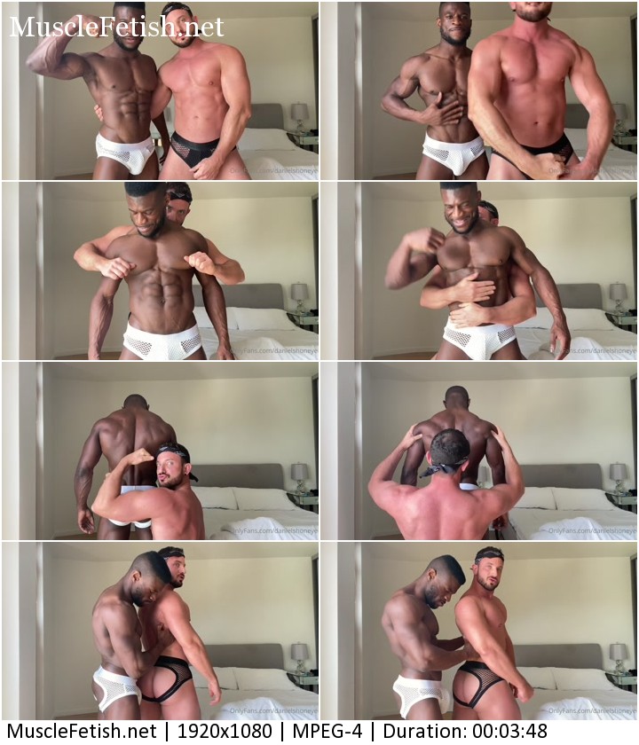Black bodybuilder Daniel Shoneye flex muscle with a friend - short video from OnlyFans