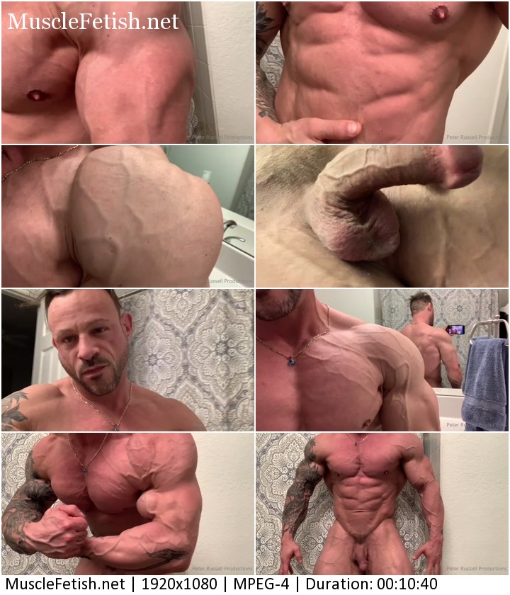 Bodybuilder Peter Russell - veiny muscles and thick cock close-up