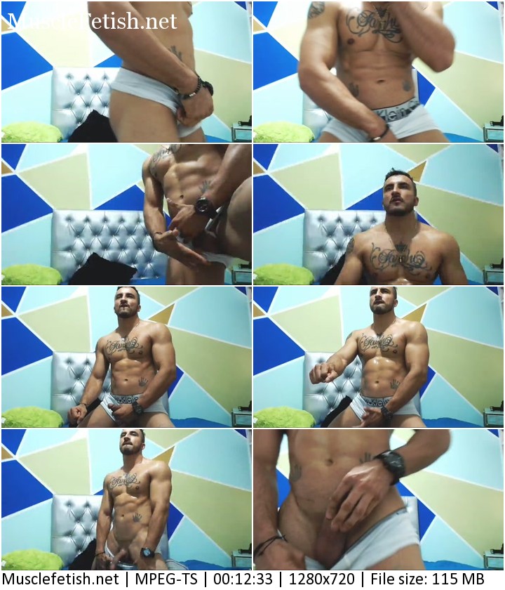 Hot muscle stripper Mike Starks jerking off on cam
