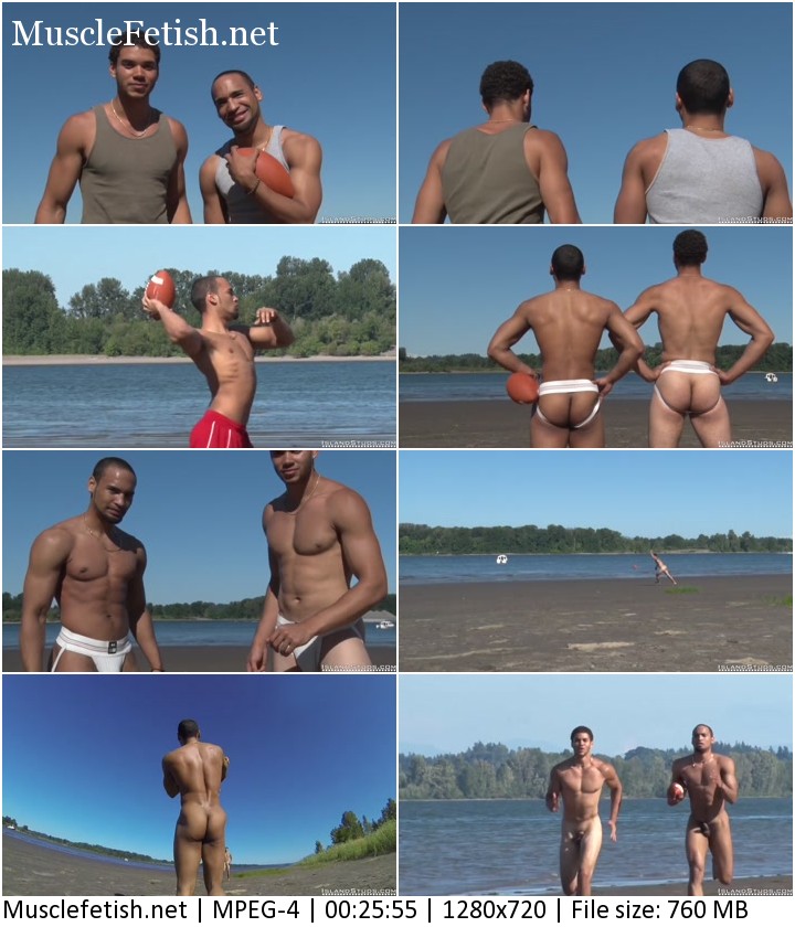 Muscular nudists Tremaine and Terrance - naked sports on the beach