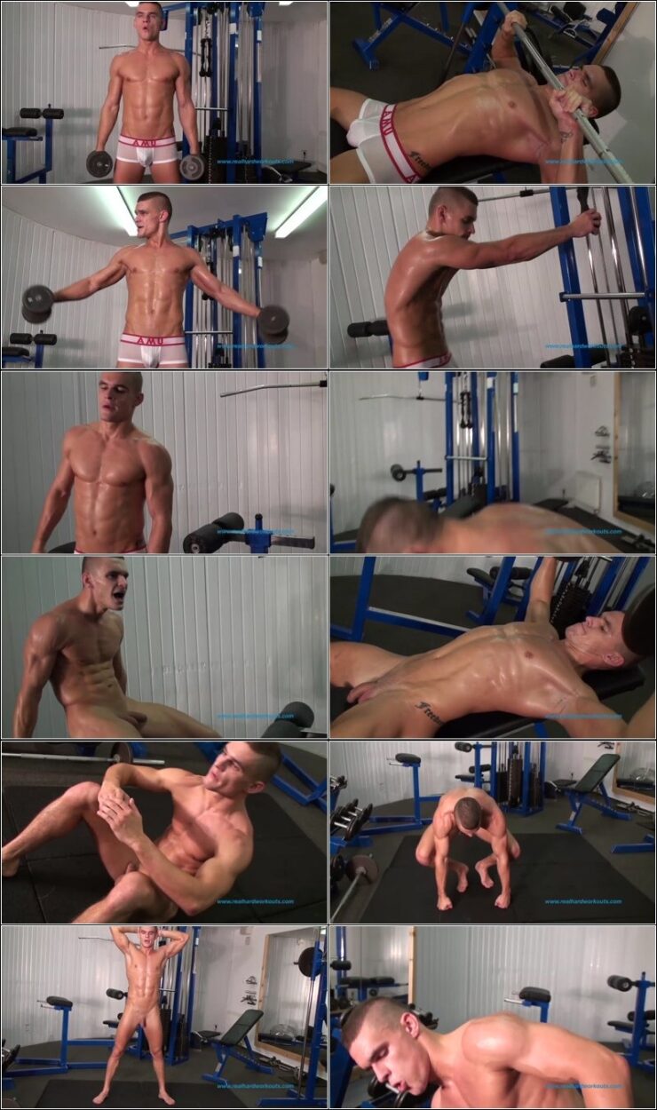 naked guy working out in the gym - 4 parts